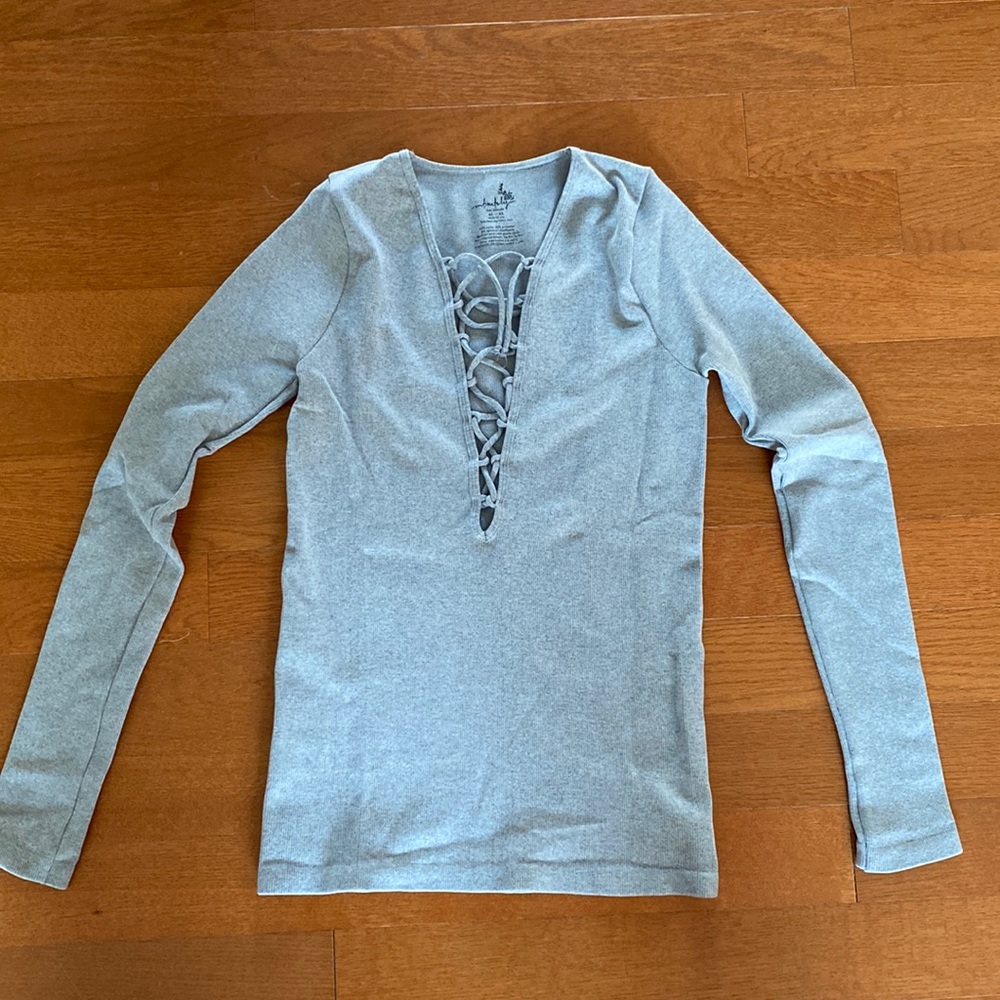 Free People - Intimately - heathered grey top w/lace up front